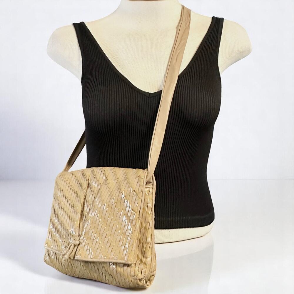 Meyers Vintage 80s Woven Leather Shoulder Bag Diamond Braided Hippie Retro Boho - Picture 16 of 16